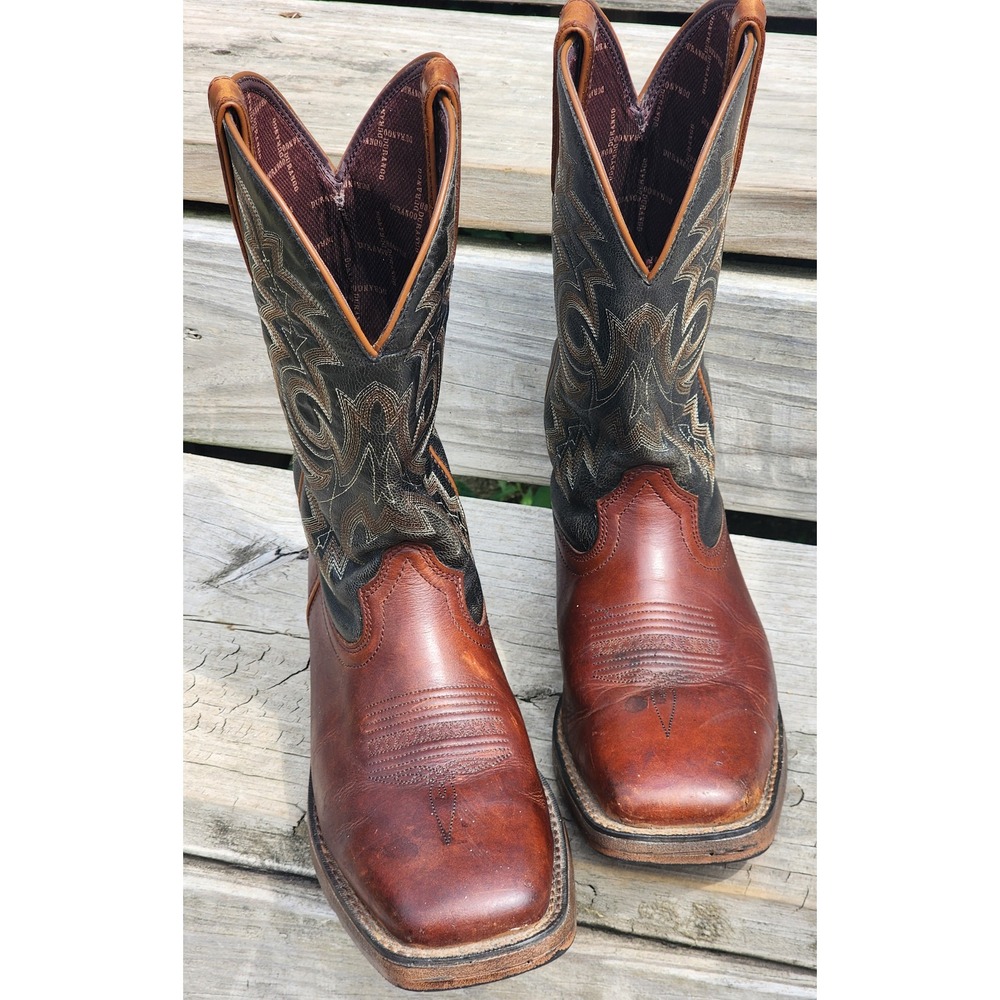Durango Rebel  Mens 10.5M Brown Black Leather 12" Western Square Toe Boots